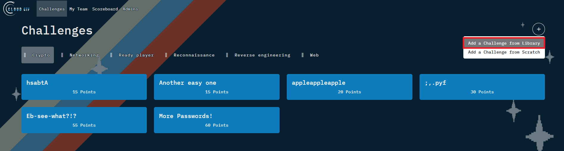 The option to Add a Challenge from Library is first in the drop-down selector.