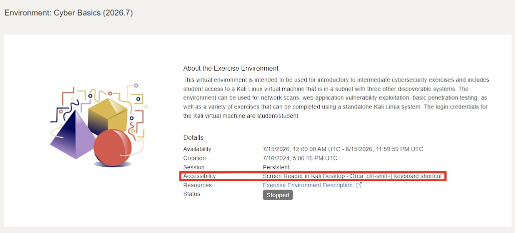 Information relating to accessibility can be found at the bottom of the Details section, under the Session information and above the Resources information.