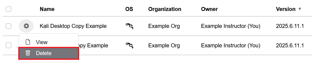 Delete is the second option in the dropdown action menu.