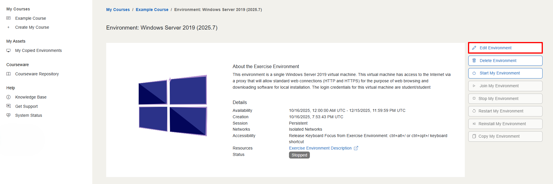 The "Edit Environment" button is above the "Delete Environment" button on the environment page.