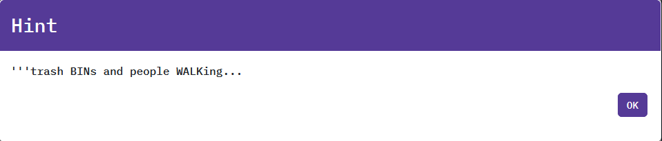 In the hint pop-up window, the OK button is in the bottom right.