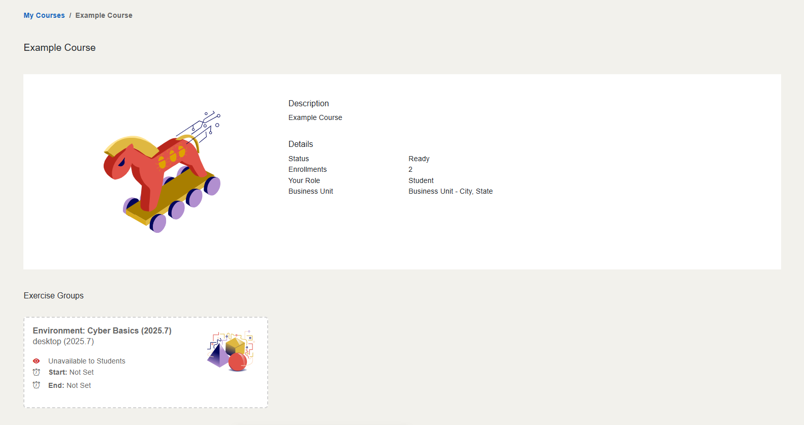 Environments are located below the "Exercise Groups" section.
