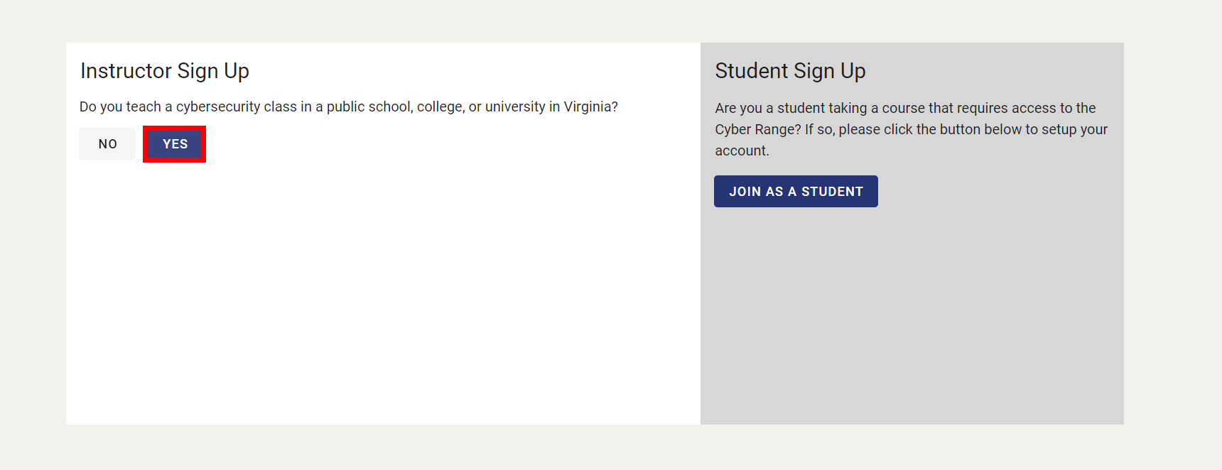 Answer "YES" to the question: "Do you teach a cybersecurity class in a public school, college, or university in Virginia?"