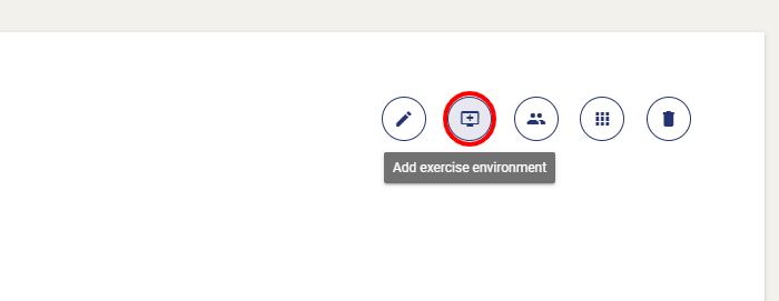 The "Add exercise environment" button is located at the top right of the course page.