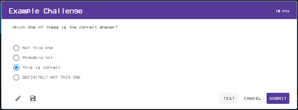 Example challenge showing the student view of the question.
