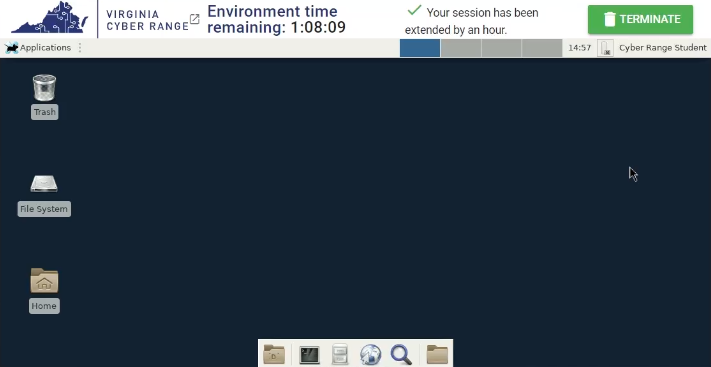 In the same environment, the extension has been completed, now showing the message “Your session has been extended by an hour,” and environment time remaining is now one hour and eight minutes.