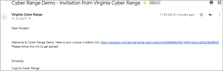 This image shows an example of an email that contains the aforementioned Invitation Link.